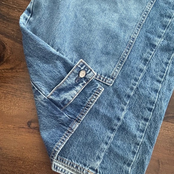 Free People CRVY Outlaw Wide Leg Jeans Mid Rise Denim Cargo Style Blue Sz Large - Picture 6 of 13